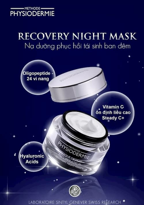 recovery-night-mask1 Mặt nạ ngủ Physiodermie Recovery Night Mask làm sáng, cấp ẩm tầng sâu, nâng cơ và săn chắc da