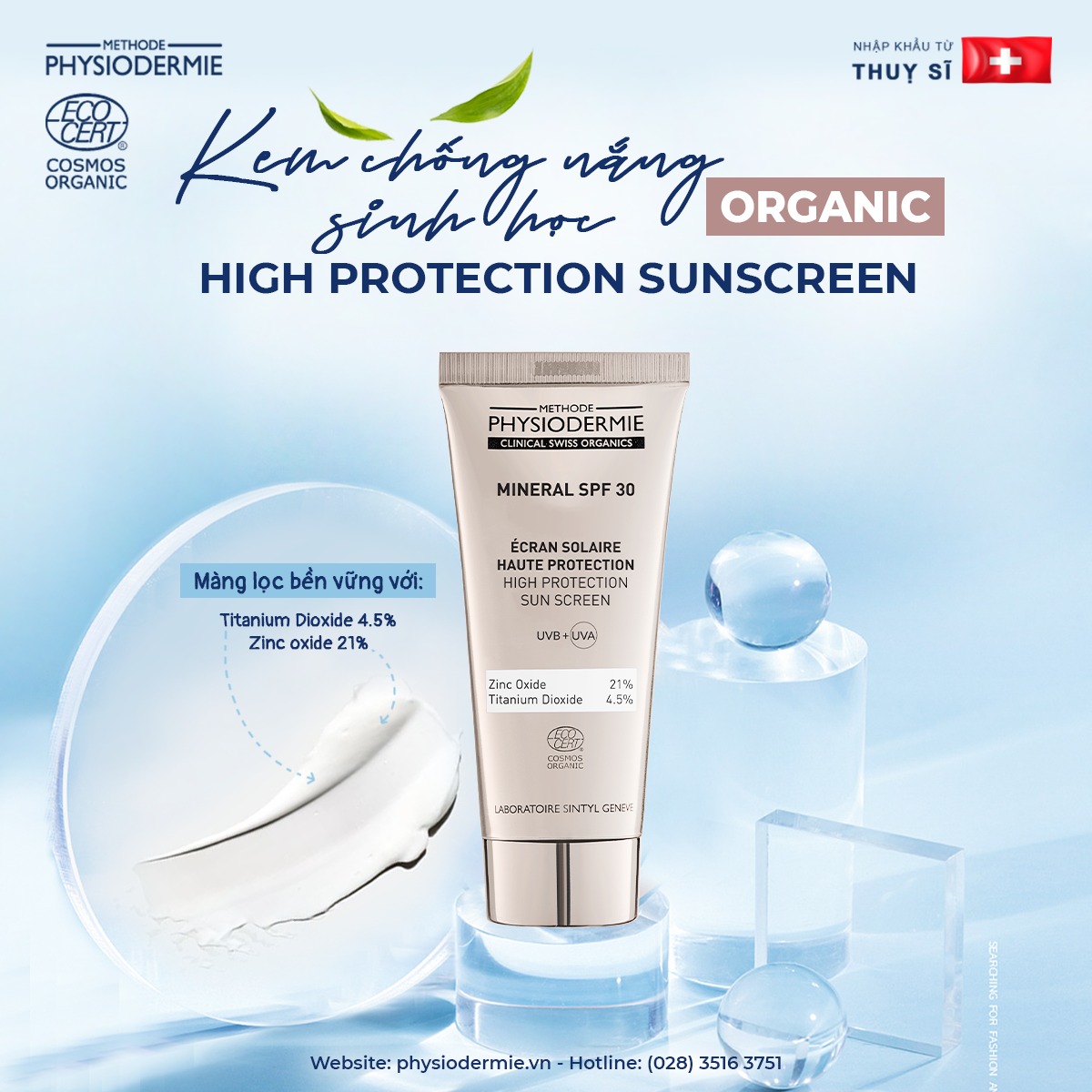 Kem chống nắng vi hạt tế bào gốc dùng toàn thân SPF 30